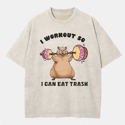 Vintage I Workout, So I Can Eat Trash Washed T-Shirt