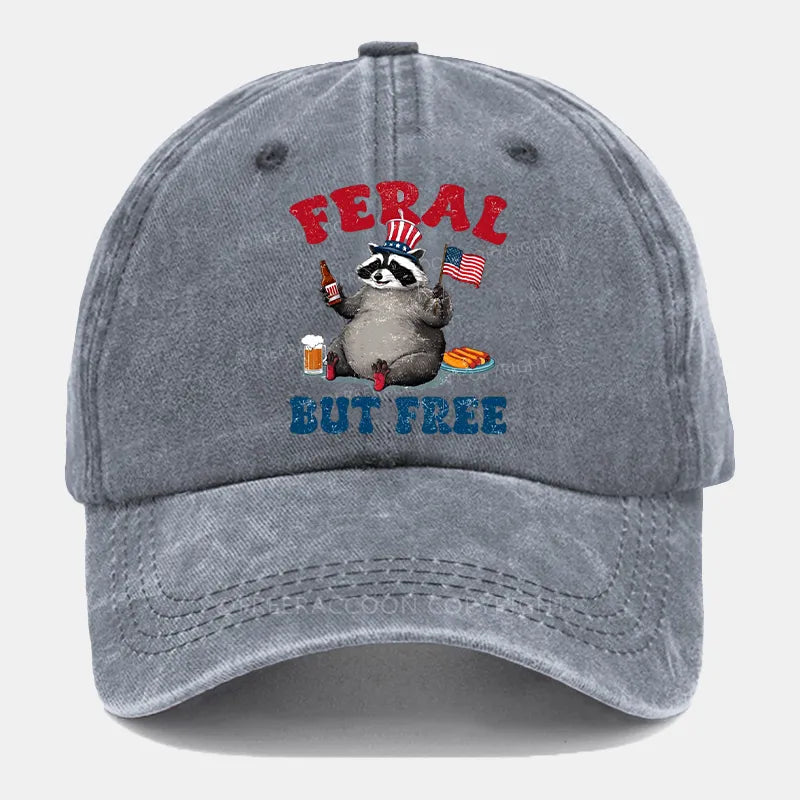 Vintage Funny Raccoon 4Th Of July Feral But Free Washed Cap