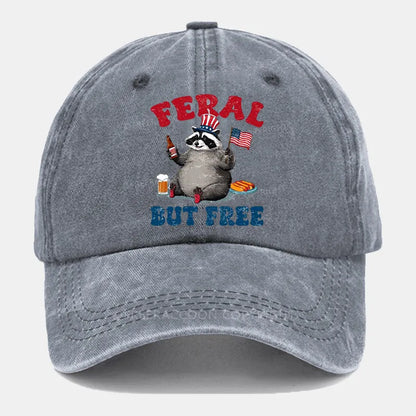 Vintage Funny Raccoon 4Th Of July Feral But Free Washed Cap