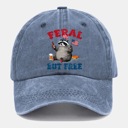 Vintage Funny Raccoon 4Th Of July Feral But Free Washed Cap