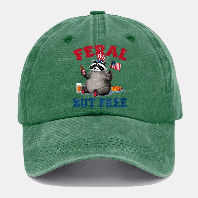 Vintage Funny Raccoon 4Th Of July Feral But Free Washed Cap