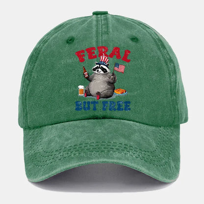 Vintage Funny Raccoon 4Th Of July Feral But Free Washed Cap