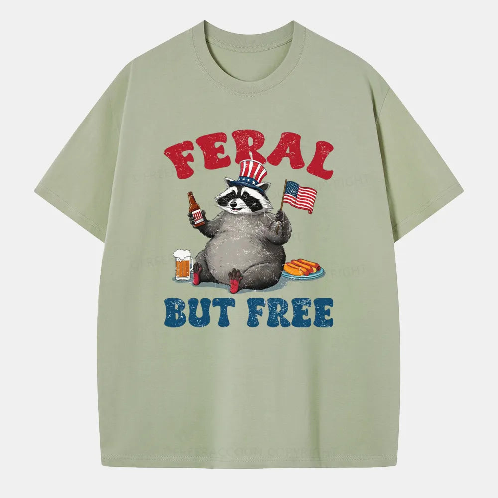 Vintage Funny Raccoon 4Th Of July Feral But Free Classic T-Shirt