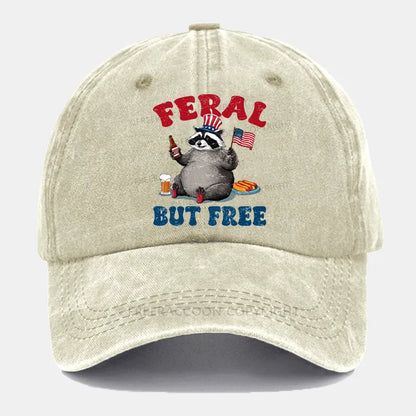 Vintage Funny Raccoon 4Th Of July Feral But Free Washed Cap