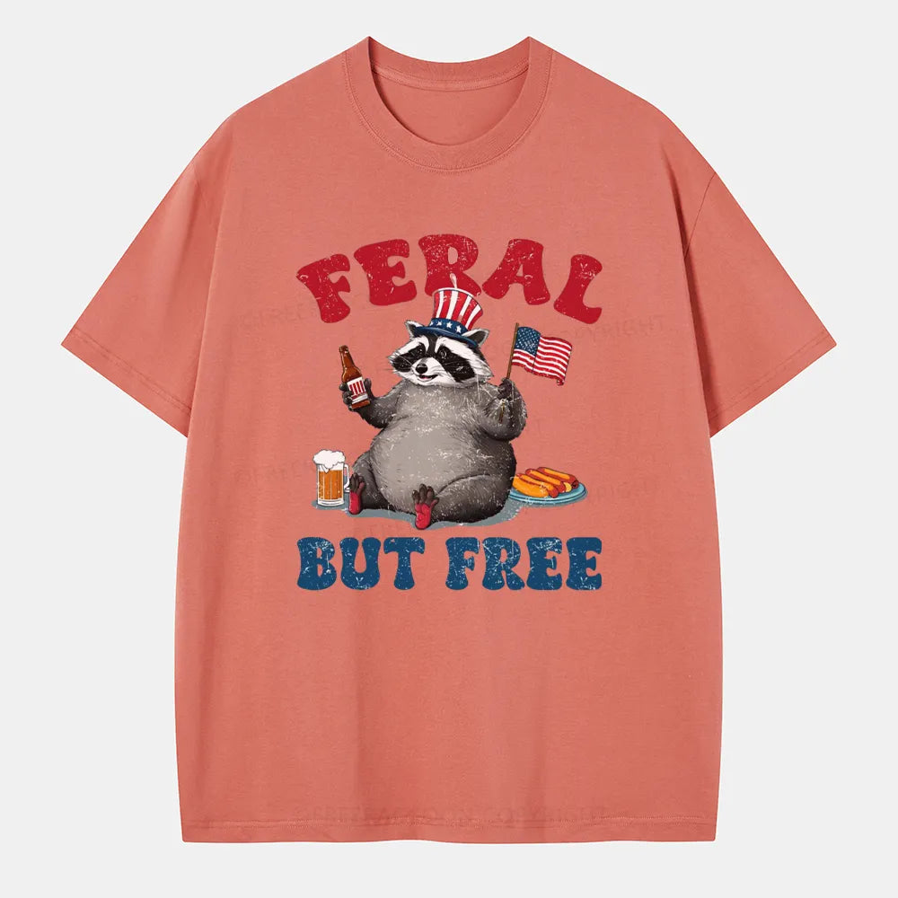 Vintage Funny Raccoon 4Th Of July Feral But Free Classic T-Shirt