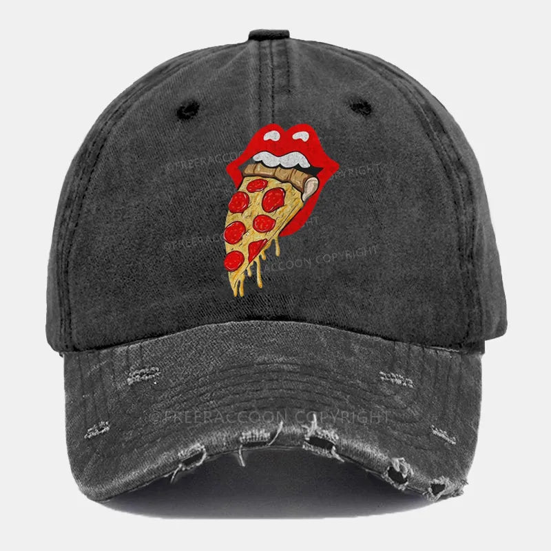 Vintage Eat Pizza Ripped Washed Cap