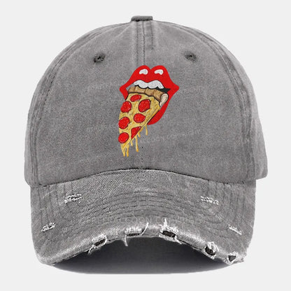 Vintage Eat Pizza Ripped Washed Cap