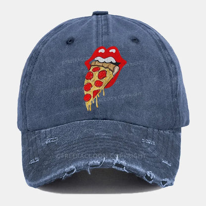 Vintage Eat Pizza Ripped Washed Cap