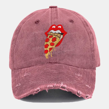 Vintage Eat Pizza Ripped Washed Cap