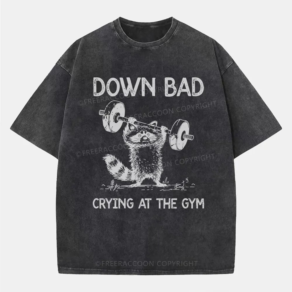 Vintage Raccoon Down Bad Crying At The Gym Washed T-Shirt