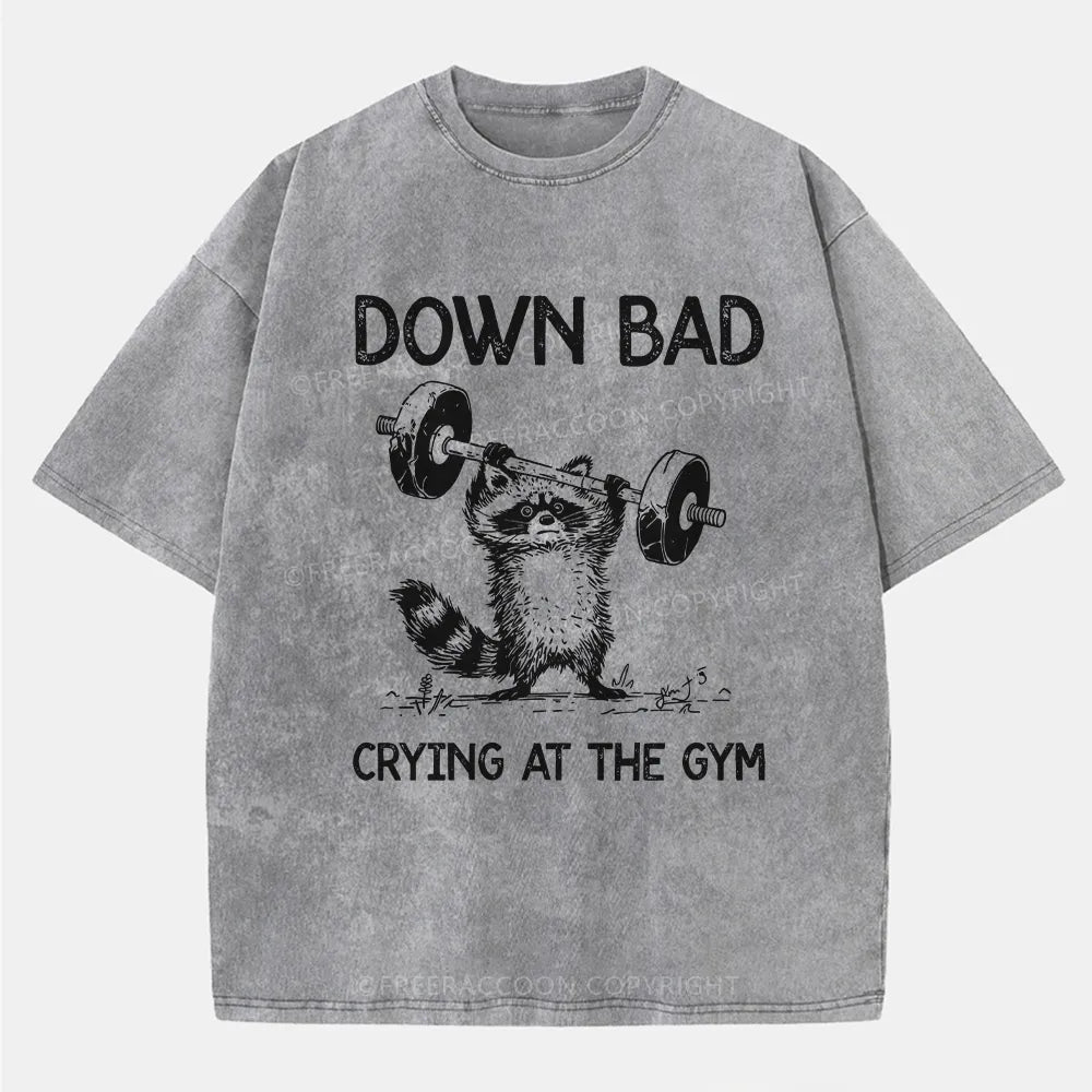 Vintage Raccoon Down Bad Crying At The Gym Washed T-Shirt