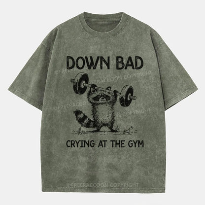 Vintage Raccoon Down Bad Crying At The Gym Washed T-Shirt