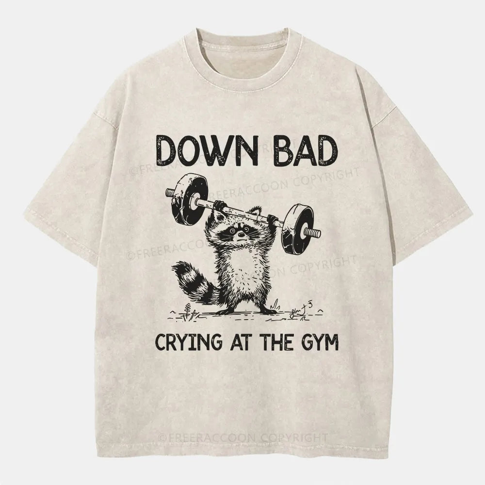 Vintage Raccoon Down Bad Crying At The Gym Washed T-Shirt