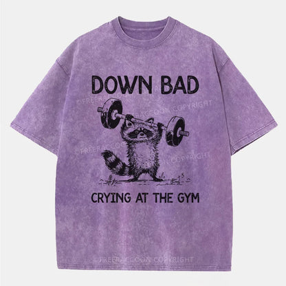 Vintage Raccoon Down Bad Crying At The Gym Washed T-Shirt