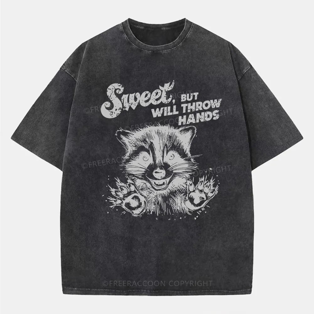 Vintage Sweet But Will Throw Hands Funny Washed T-Shirt