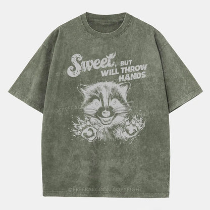 Vintage Sweet But Will Throw Hands Funny Washed T-Shirt