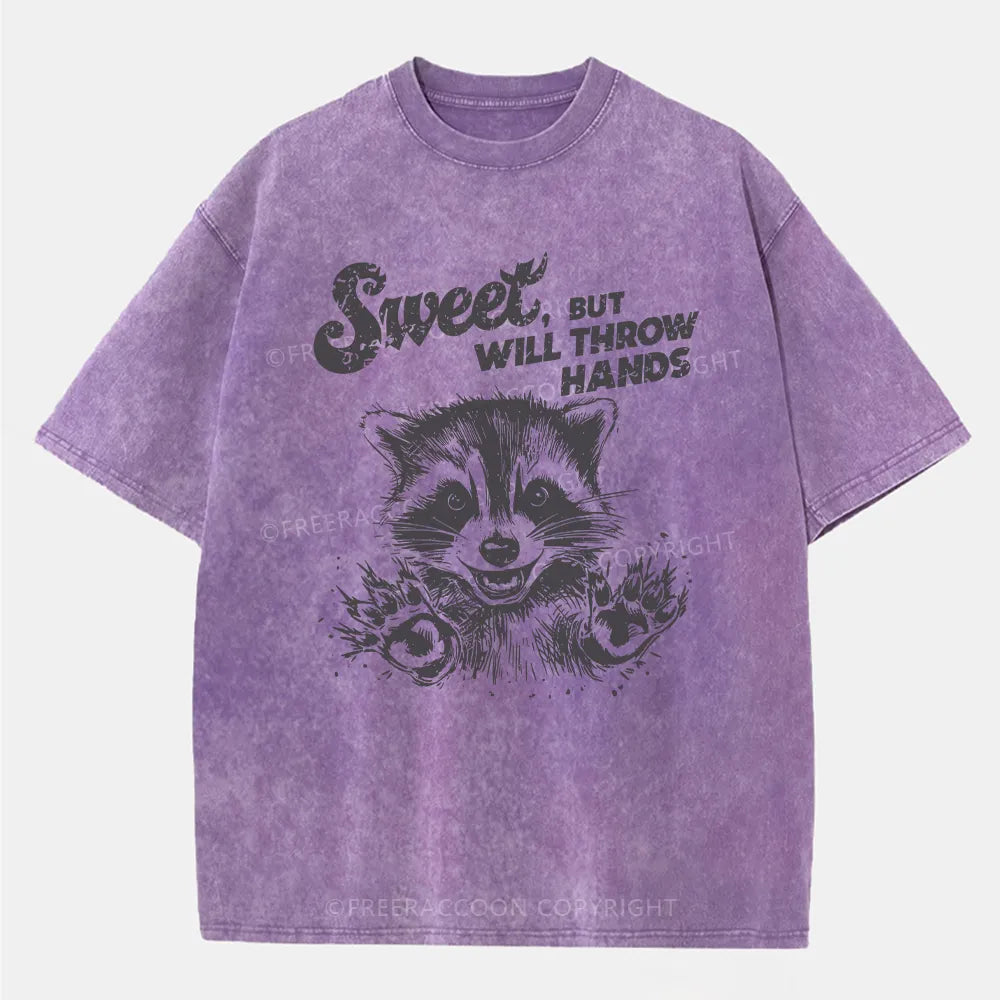 Vintage Sweet But Will Throw Hands Funny Washed T-Shirt