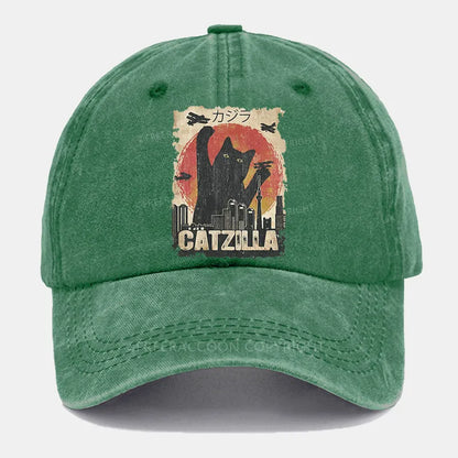 Vintage Catzilla Funny Black Cat Washed Cap