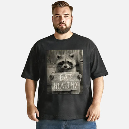 Vintage Trash Raccoon Eat Healthy Washed T-Shirt