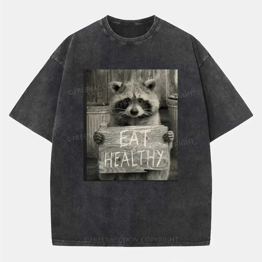 Vintage Trash Raccoon Eat Healthy Washed T-Shirt