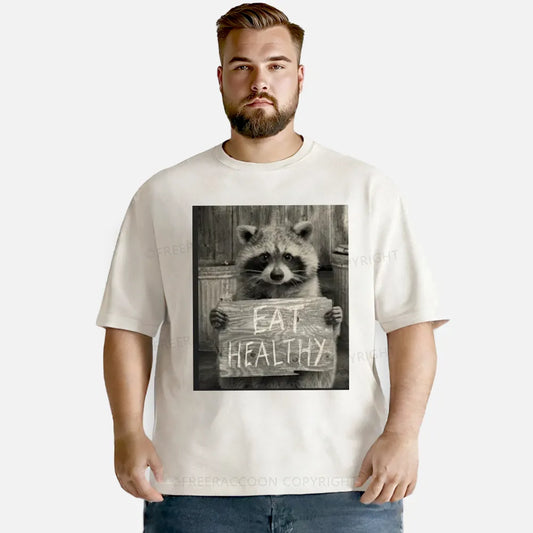 Vintage Trash Raccoon Eat Healthy Washed T-Shirt