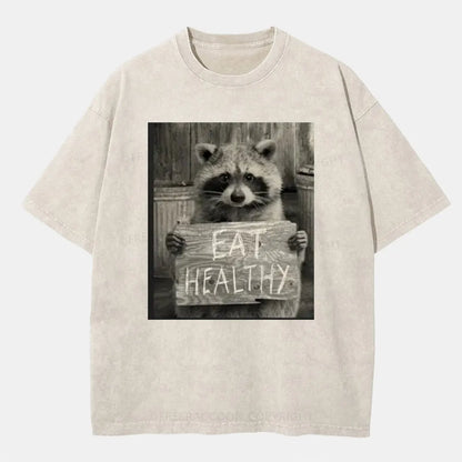 Vintage Trash Raccoon Eat Healthy Washed T-Shirt