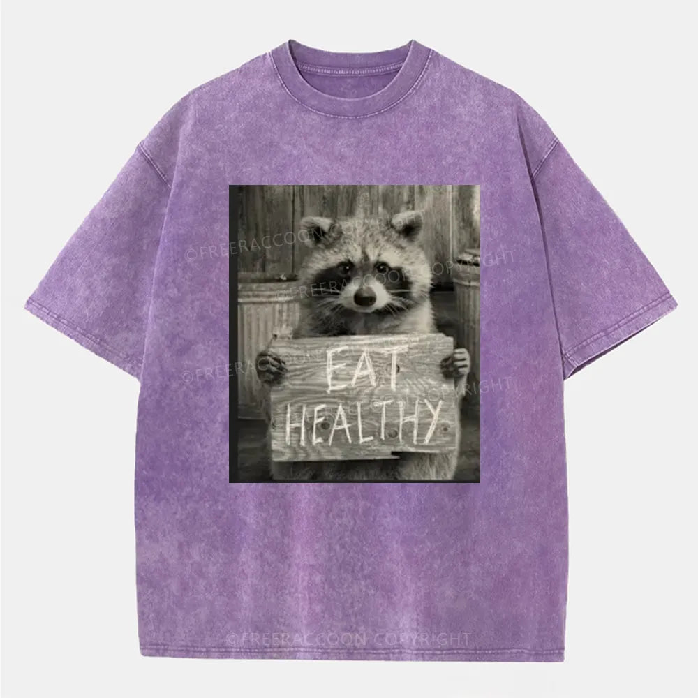 Vintage Trash Raccoon Eat Healthy Washed T-Shirt