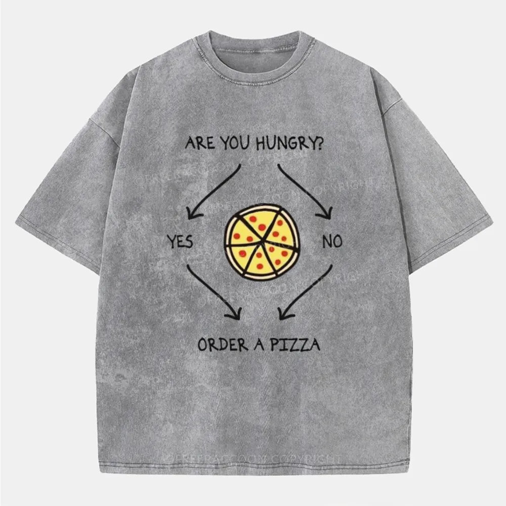 Vintage Are You Hungry? Yes/No. Order A Pizza Washed T-Shirt