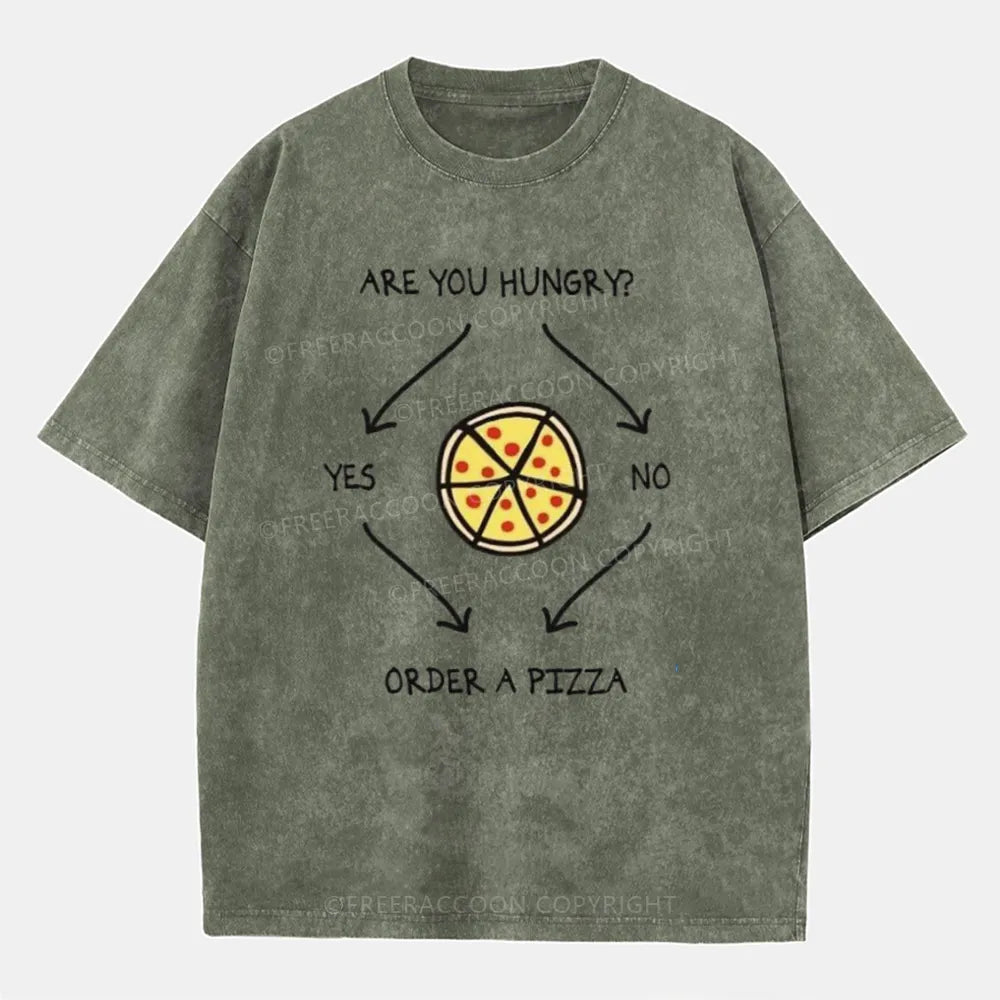 Vintage Are You Hungry? Yes/No. Order A Pizza Washed T-Shirt