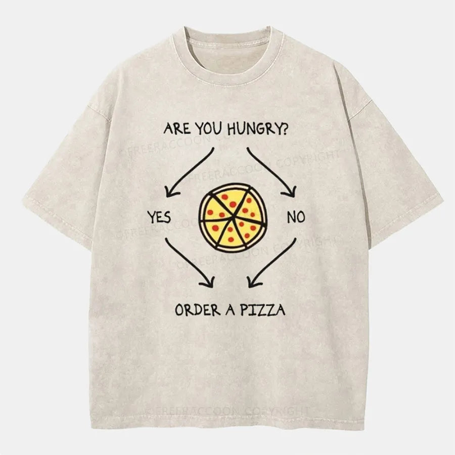 Vintage Are You Hungry? Yes/No. Order A Pizza Washed T-Shirt