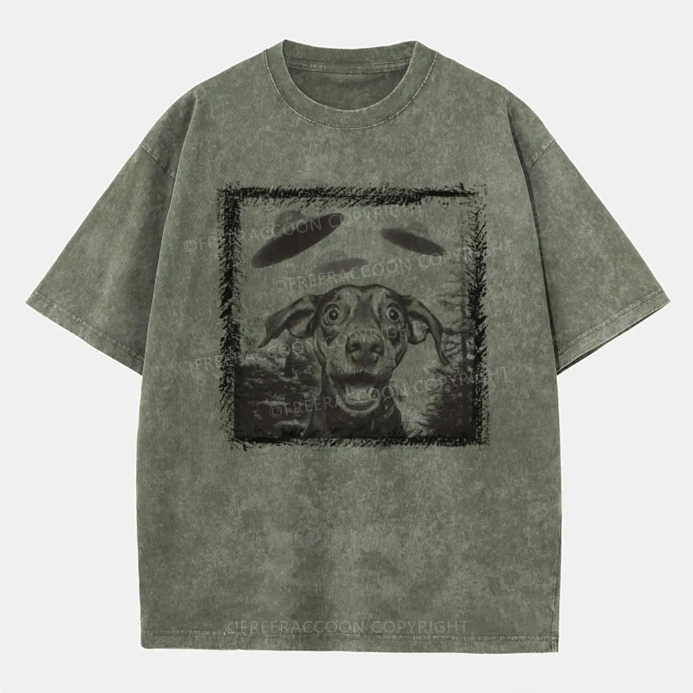 Vintage When Ufos Meet Dog Washed T-Shirt