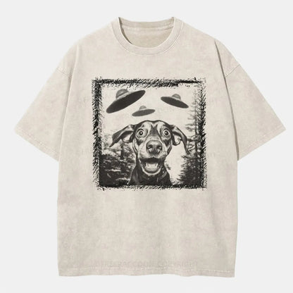 Vintage When Ufos Meet Dog Washed T-Shirt