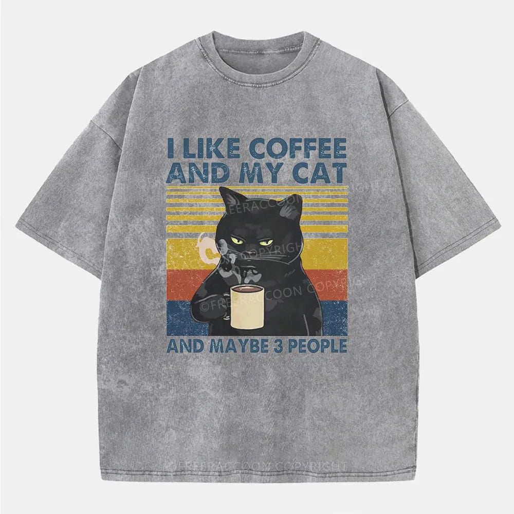 Vintage I Like Coffee And My Cat And Maybe 3 People Washed T-Shirt