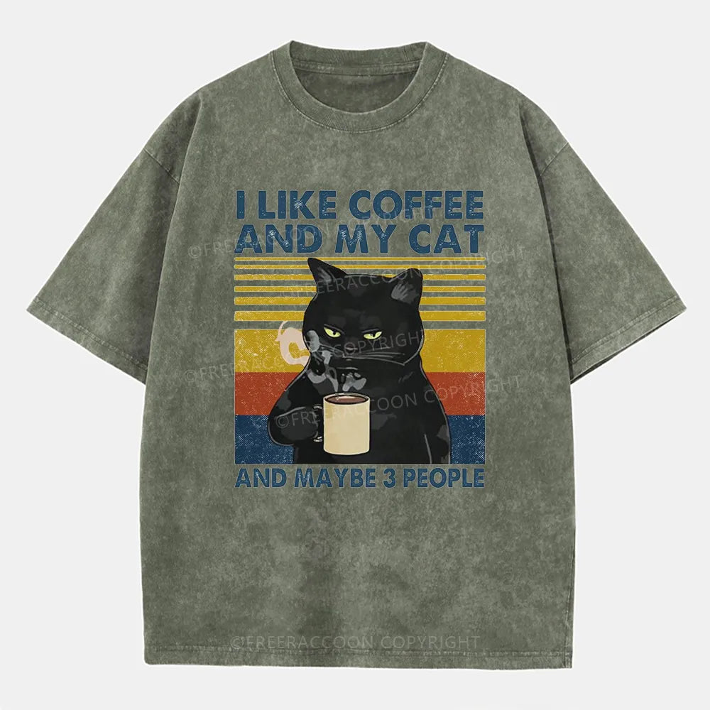 Vintage I Like Coffee And My Cat And Maybe 3 People Washed T-Shirt