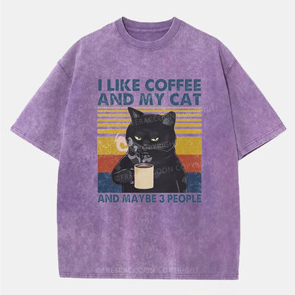 Vintage I Like Coffee And My Cat And Maybe 3 People Washed T-Shirt