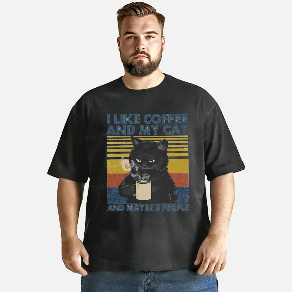 Vintage I Like Coffee And My Cat And Maybe 3 People Washed T-Shirt