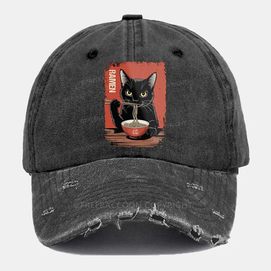 Vintage Ramen Cat Ripped Washed Cap