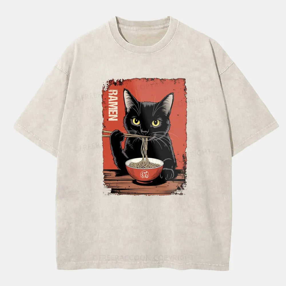 Vintage Ramen Cat Washed T-Shirt