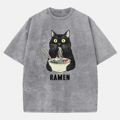 Vintage Ramen Cat'S Delicious Moment Washed T-Shirt