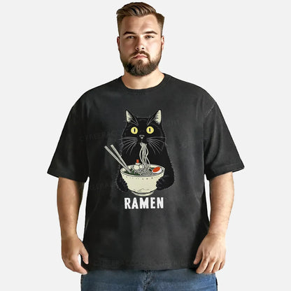 Vintage Ramen Cat'S Delicious Moment Washed T-Shirt