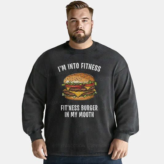 Vintage I’M Into Fitness Fitness Burger In My Mouth Washed Long Sleeve Shirt