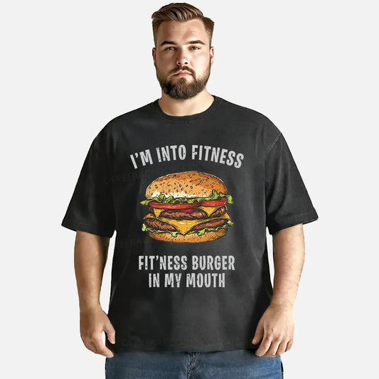 Vintage I’M Into Fitness Fit’Ness Burger In My Mouth Washed T-Shirt