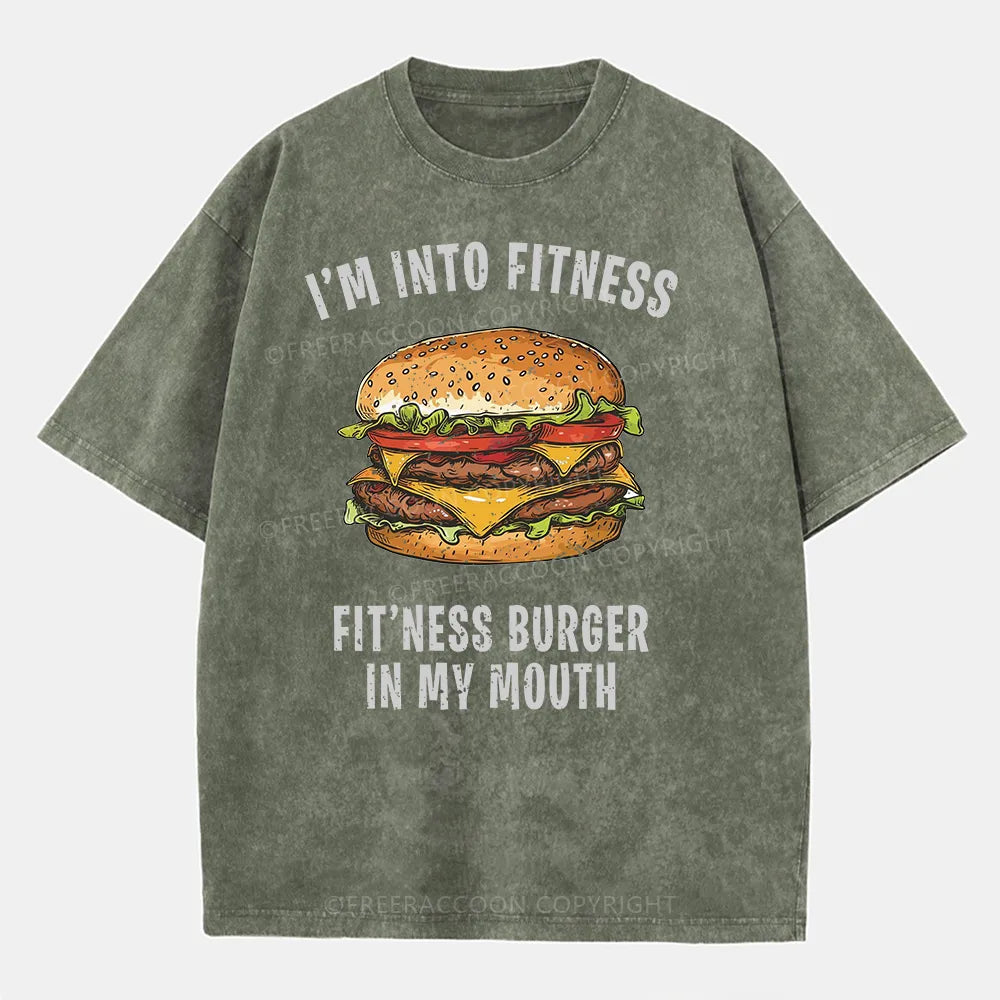 Vintage I’M Into Fitness Fit’Ness Burger In My Mouth Washed T-Shirt