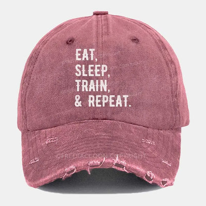 Vintage Eat, Sleep, Train, & Repeat Ripped Washed Cap