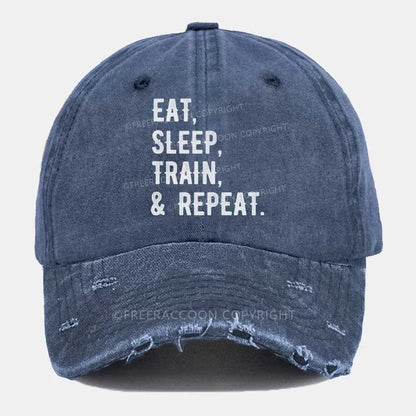 Vintage Eat, Sleep, Train, & Repeat Ripped Washed Cap