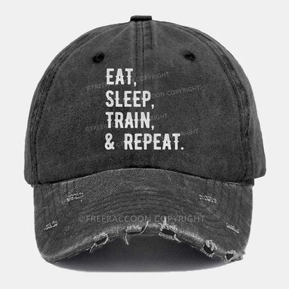 Vintage Eat, Sleep, Train, & Repeat Ripped Washed Cap