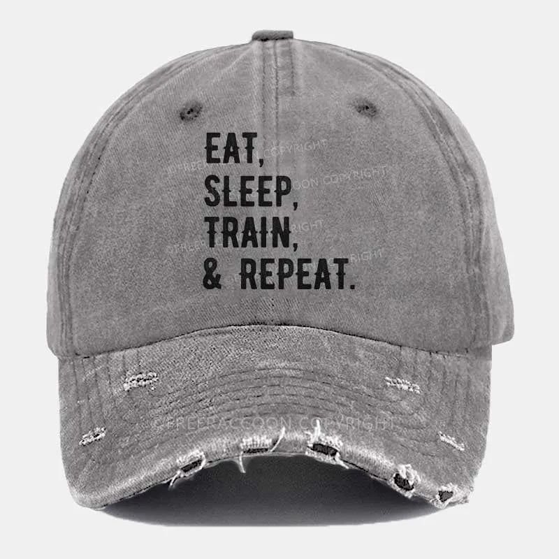 Vintage Eat, Sleep, Train, & Repeat Ripped Washed Cap