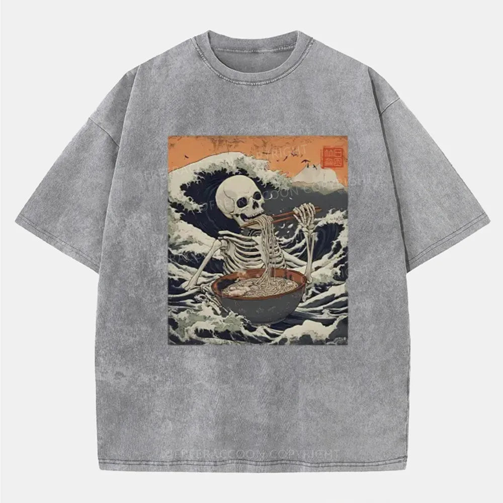 Vintage Ramen Lover Japanese Skeleton Washed T-Shirt