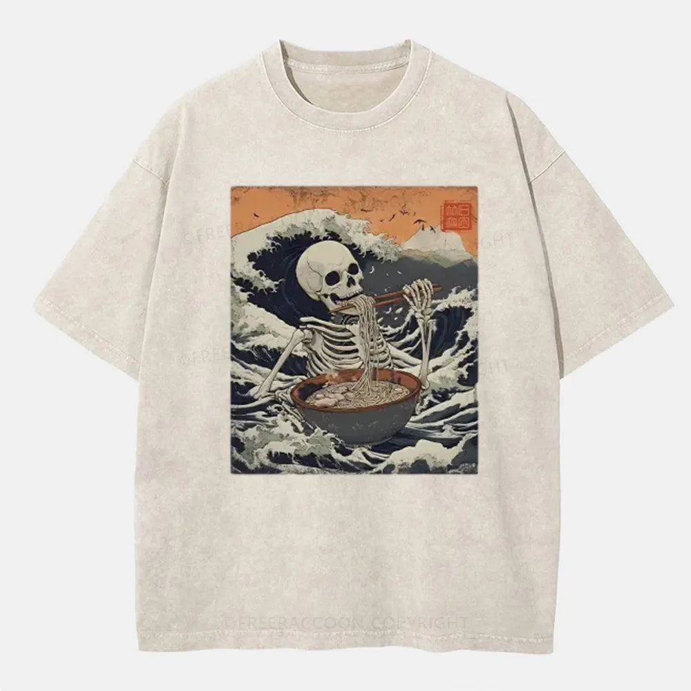 Vintage Ramen Lover Japanese Skeleton Washed T-Shirt