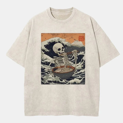 Vintage Ramen Lover Japanese Skeleton Washed T-Shirt